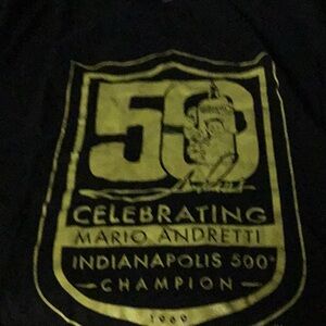Black and Gold Indianapolis 500 T-Shirt Mario Andretti 50 years S